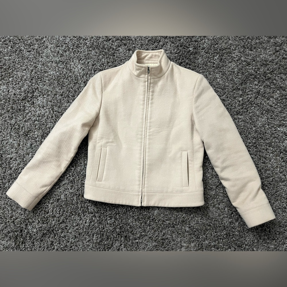 CK Collection cashmere angora blouson cropped bomber jacket cream size 4 small